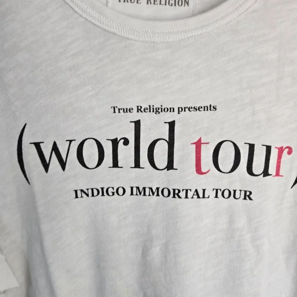 Vintage True Religion White Buddha Immortal World Tour Ripped Men's T-shirt 2XL
